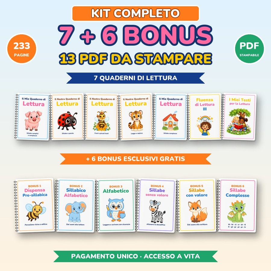 Kit Completo di Lettura — 7 quaderni + 6 bonus